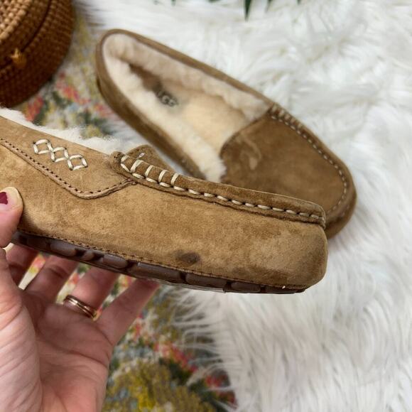 UGG Fleece Lined Slip On Suede Ansley Slipper Loafer Chestnut 6 Style 3312 - Picture 11 of 11